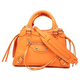 Borsa Balenciaga Orange Mini Croc Embossed Calfskin Motocross Neo Classic City Satchel