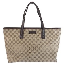 Gucci GG Supreme Canvas Leather Tote Bag