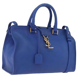 Autre Marque Saint Laurent Baby Cabas Hand Bag Leather 2way Blue Gold 394461