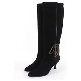 Hermès BOHEME Suede leather Silk Ribbon Knee-high Boots 37.5