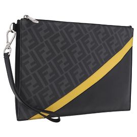 Fendi Pochette da Polso con Zip Zucca Coated Canvas e Pelle Medium