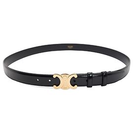 Céline Celine Triomphe 25mm Medium Gürtel Schwarzes Leder Goldene Schnalle