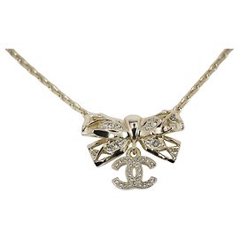Chanel Crystal Ribbon Bow CC Anhänger Halskette