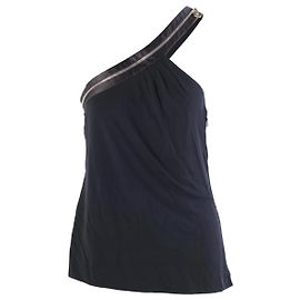 Top drappeggiato asimmetrico nero Versace con spalla singola e zip Medusa