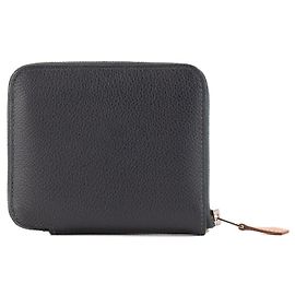 HERMÈS - Portefeuille Silk'In Compact Hermès en cuir grainé bleu marine Caban