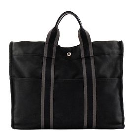 HERMÈS - Toto Hermès Shopper-Bag aus schwarz-grauer Leinwand
