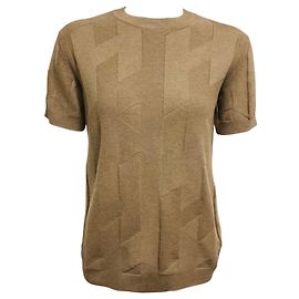 Hermès Hermes Taupe / Dark Gris Etoupe Pull en maille de laine à manches courtes motif H