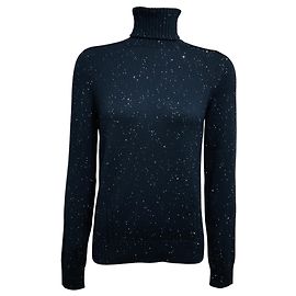 Loro Piana Rollkragenpullover aus Baby-Cashmere-Strick in Navy Blau / Silber Metallic mit Mikro-Pailletten