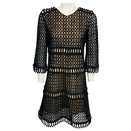 Chloé Abito da cocktail Chloe Black / Navy / Nude in pizzo ricamato in lana Popcorn