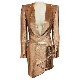 Alexandre Vauthier Rose Gold Sequin Plunging Mini Kleid in Pink Gold