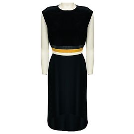 Ärmelloses A-Linien-Kleid von Derek Lam in Schwarz / Creme / Tan mit dreifarbigem Gürtel