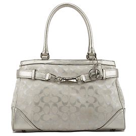 Coach Saco Tote Hamptons Signature Silver Metallic F15677