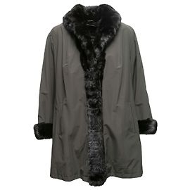 Abrigo Olive & Black Loro Piana con ribete de piel de visón y conejo Talla US S