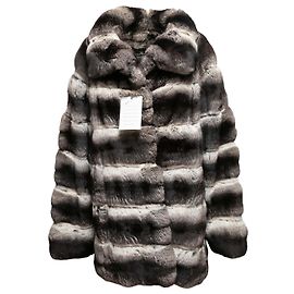 Autre Marque Abrigo de longitud media de piel de chinchilla Jack Paul Waltzer Couture Negro y Gris Talla US M