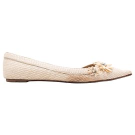 Valentino Garavani  bailarinas de punta fina de rafia tejida con estampado floral Valentino, color crema, talla 41