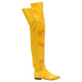 Botas por encima de la rodilla de charol y terciopelo amarillo Gianni Versace Talla 34.5