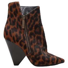 Autre Marque Brown & Black Saint Laurent Leopard Print Ponyhair Ankle Boots Size 38.5