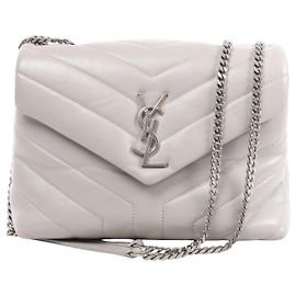 Autre Marque Saint Laurent Paris Loulou Leder-Schultertasche mit Kette Grau 494699