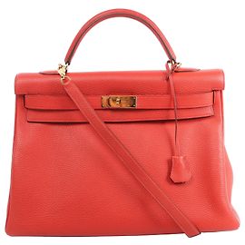 Hermès Hermes Kelly 40 Le Tournay Taurillon Clemence 2Way Handbag in Red P:2012