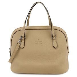 GUCCI Leder 2Way Bag Handtasche Schultertasche Beige 420023