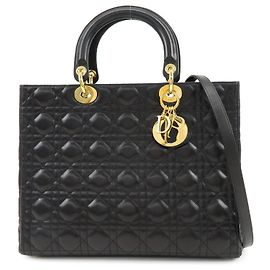 Christian Dior Lady Dior Cannage Leather 2Way Bag Hand Bag Black