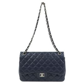 CHANEL Matelasse 30 Caviarskin W Flap Chain Shoulder Bag Navy A58600