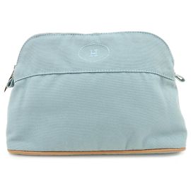 Hermès HERMES Bolide Pouch MM Beauty case in cotone e pelle Azzurro Marrone