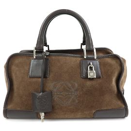 Bolsa de mão LOEWE Anagram Amazona 28 em couro de camurça Bolsa Boston Castanha