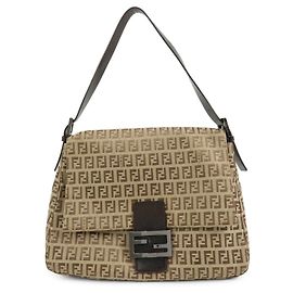 FENDI Mamma Baguette Borsa a Spalla in Tela Zucchino e Pelle 8BR001
