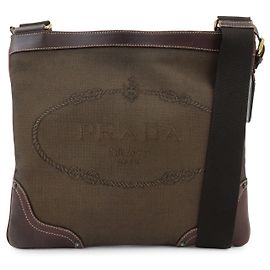 Bolsa de Ombro e Tiracolo em Couro e Jacquard com Logotipo PRADA Castanho BT0537