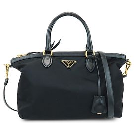 PRADA Borsa 2Way in Nylon e Pelle con Logo Triangolare Borsa a Mano Borsa a Tracolla 1BA104