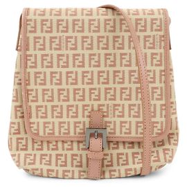 Borsa a tracolla FENDI Zucchino in tela e pelle Beige Pink 8BT052