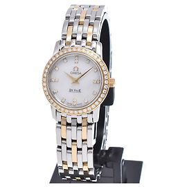 Omega De Ville Prestige Quartz de acero inoxidable y oro amarillo con bisel y marcadores de diamantes 22