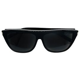 Autre Marque Saint Laurent Shield Sonnenbrille mit quadratischem Acetatrahmen in Bicolor Black / White