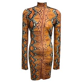 Vestido mini Just Cavalli de jersey elástico ajustado, estampado animal de piel de serpiente marrón multi
