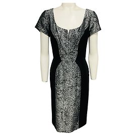 Abito da cocktail midi in jacquard di seta a maniche corte Carolina Herrera Black / Silver Metallic