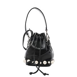 Fendi Mon Tresor Mini 8BS010 Bolsa de Ombro 2Way em Couro x Pérolas Preto