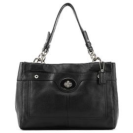 Coach Bolsa Tote F16531 em couro preto com fecho rotativo