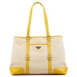 Prada Saco Tote em lona Canapa amarelo e marfim Primavera 1999
