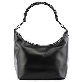 Gucci 000 0531 Bolsa de Ombro Hobo em Couro Preto Bamboo