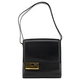 Gucci 001 1274 Borsa a tracolla quadrata G in pelle nera