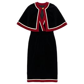 Vestido midi Gucci Marmont negro con capa superpuesta y ribete en contraste – Size M