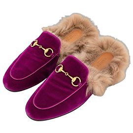 Gucci Princetown Mules in velluto fucsia e pelliccia