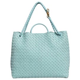 Bottega Veneta Borsa Andiamo Large in camoscio Intrecciato azzurro