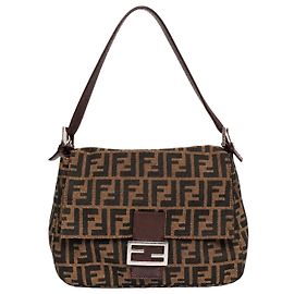 Fendi Mamma Baguette Schultertasche aus braunem Zucca Canvas