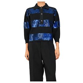 Essentiel Antwerp Top polo de punto block con lentejuelas azul marino - size XS