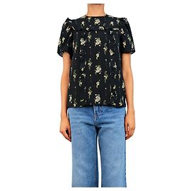 Miu Miu Top floral preto de manga curta - tamanho UK