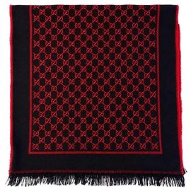 Gucci Wollschal mit Monogramm in Marineblau und Rot