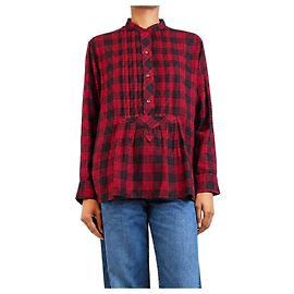 Isabel Marant Etoile Blusa peplum Idalia a quadri nero e rosso - size UK 8