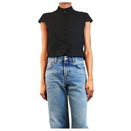 Autre Marque Top negro de manga corta con botones - talla S